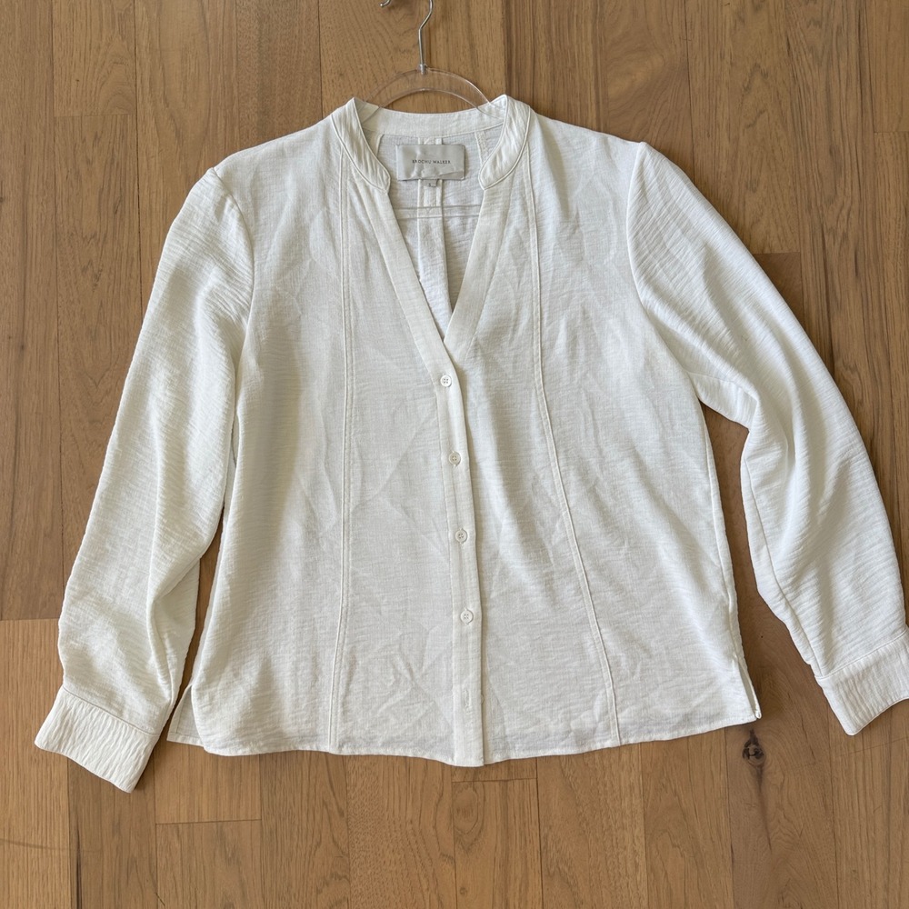 Brochu Walker Galey Blouse Womens Small Salt White V-Neck Stand Collar SOR4182
